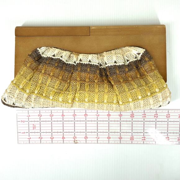 RETRO Woven Clutch Purse Wood Festival Boho Bohemian 70s Neutral Summer Fall - Picture 10 of 11